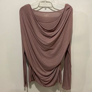 Mauve color Ann Taylor LOFT long sleeve shirt with front ruching - Women’s sz L